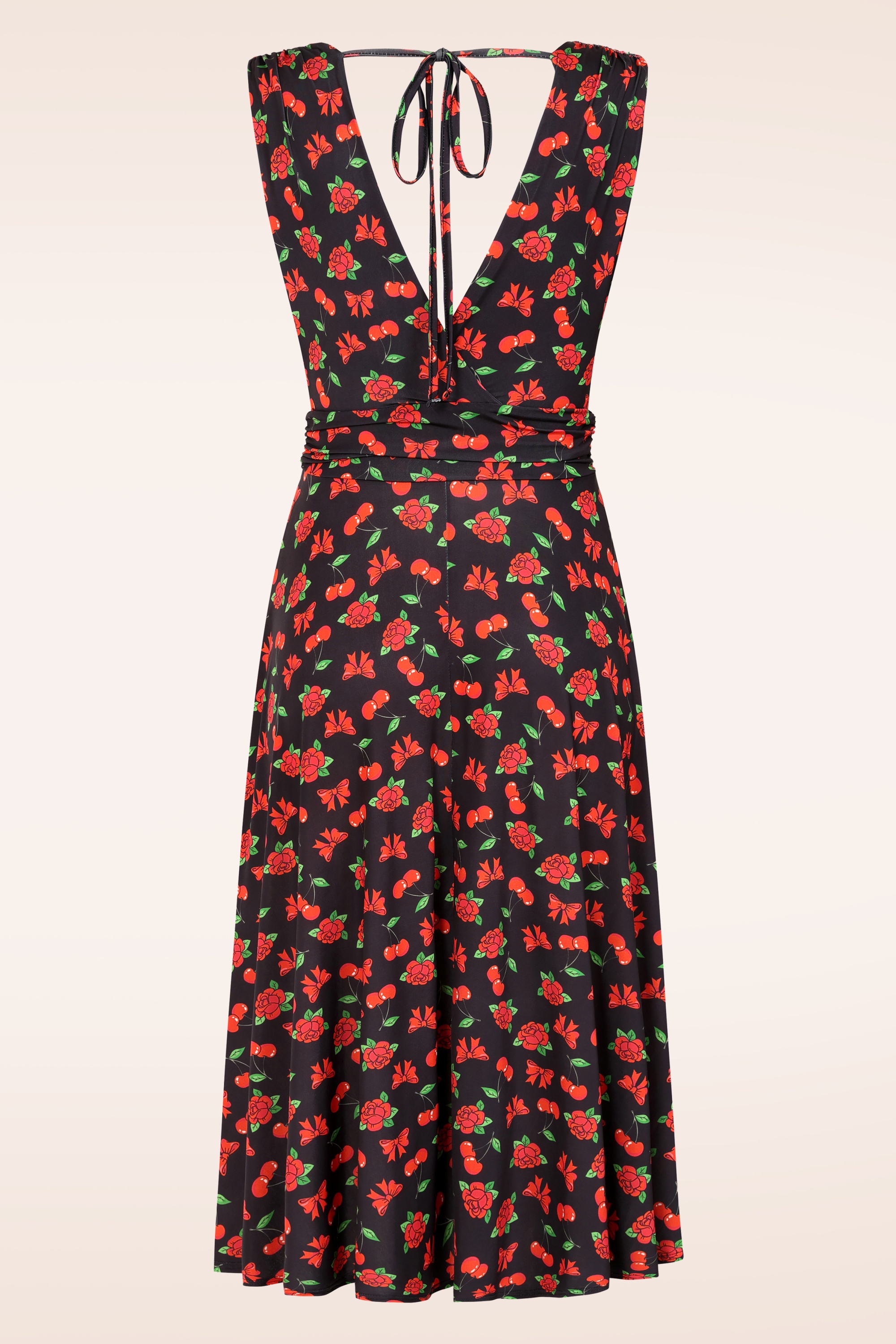 Vintage Chic for Topvintage - Topvintage exclusive ~ Jane cherry swing jurk in zwart en rood 3