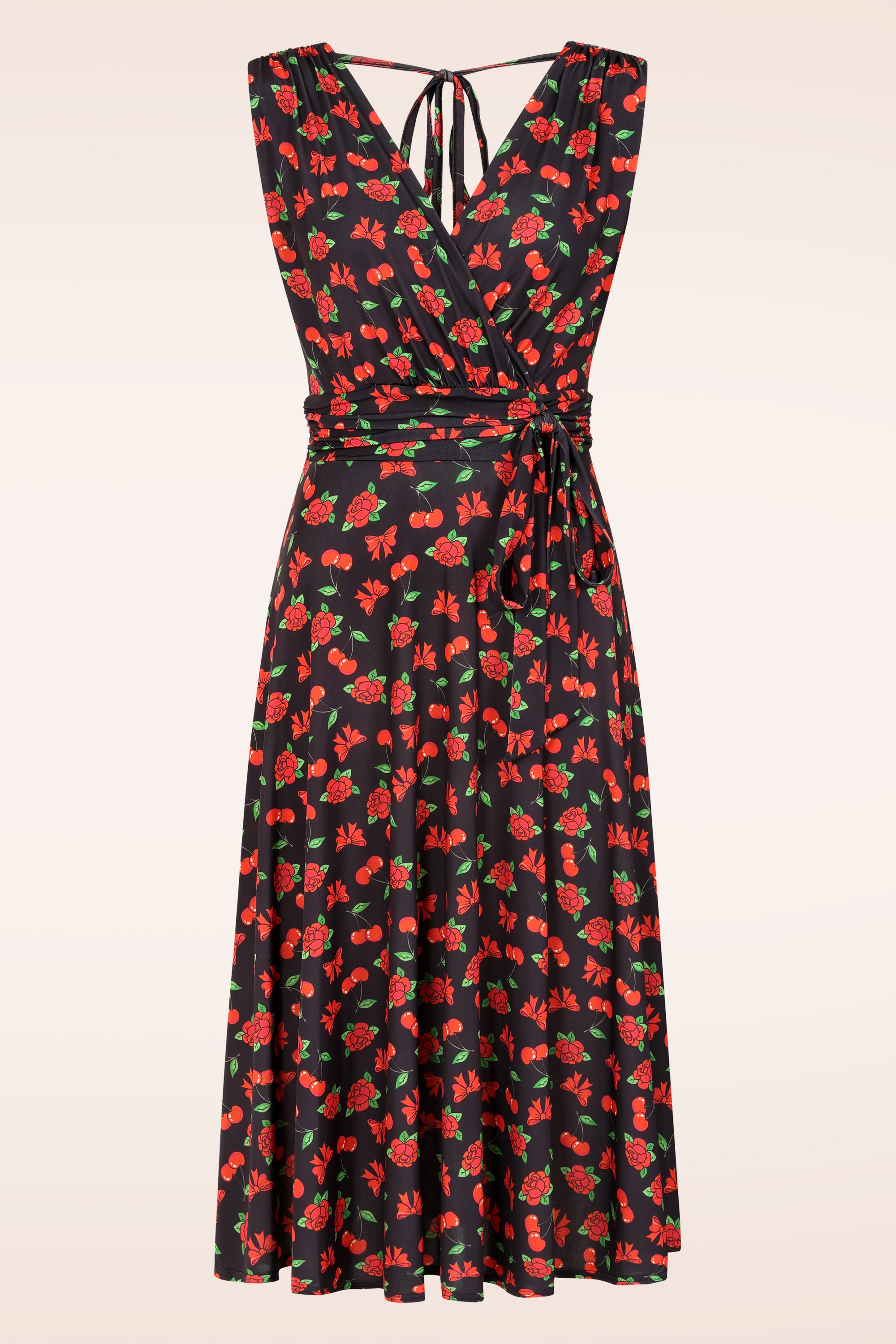 Vintage Chic for Topvintage - Topvintage exclusive ~ Jane cherry swing jurk in zwart en rood