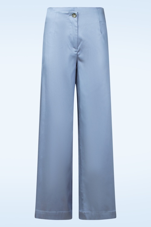 Surkana - Rori pantalon met wijde pijpen in dusty blauw