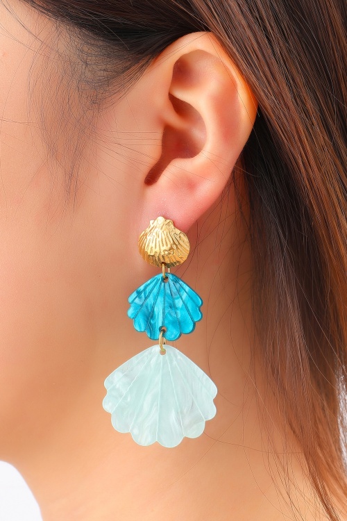 Day&Eve by Go Dutch Label - Triple Shells oorbellen in blauw