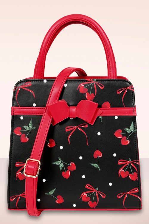 Banned Retro - Cherries And Bows handtas in zwart 4
