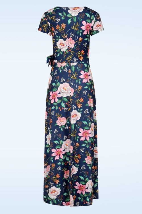 Vintage Chic for Topvintage - Topvintage exclusive ~ Lori Floral Cross Over maxi jurk in navy en multi 3