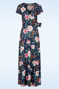 Vintage Chic for Topvintage - Topvintage exclusive ~ Lori Floral Cross Over maxi jurk in navy en multi