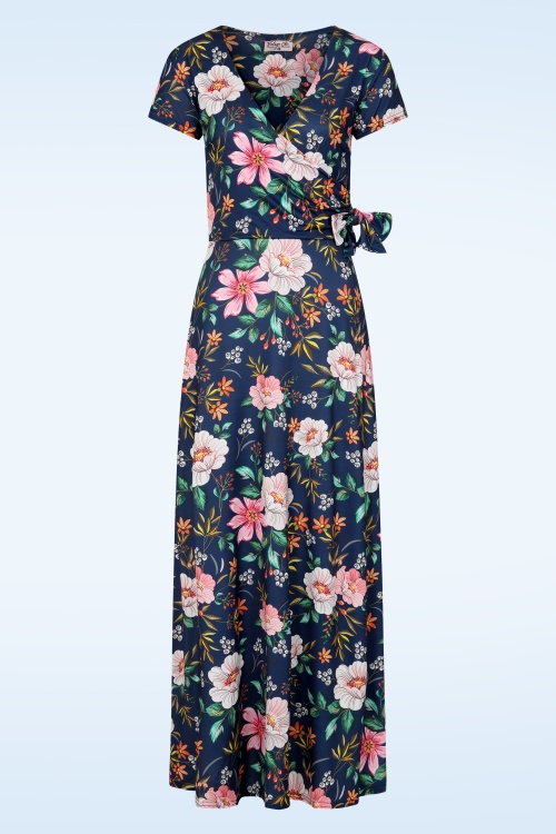 Vintage Chic for Topvintage - Topvintage exclusive ~ Lori Floral Cross Over maxi jurk in navy en multi