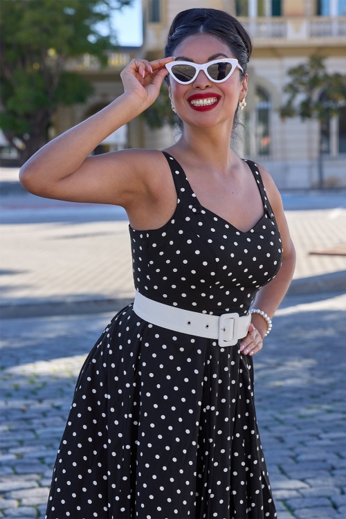 Miss Candyfloss - Jenna May Lou bolero polka dot swing jurk in zwart en wit 2