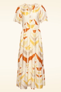Smashed Lemon - Mila maxi jurk in crème en geel  2