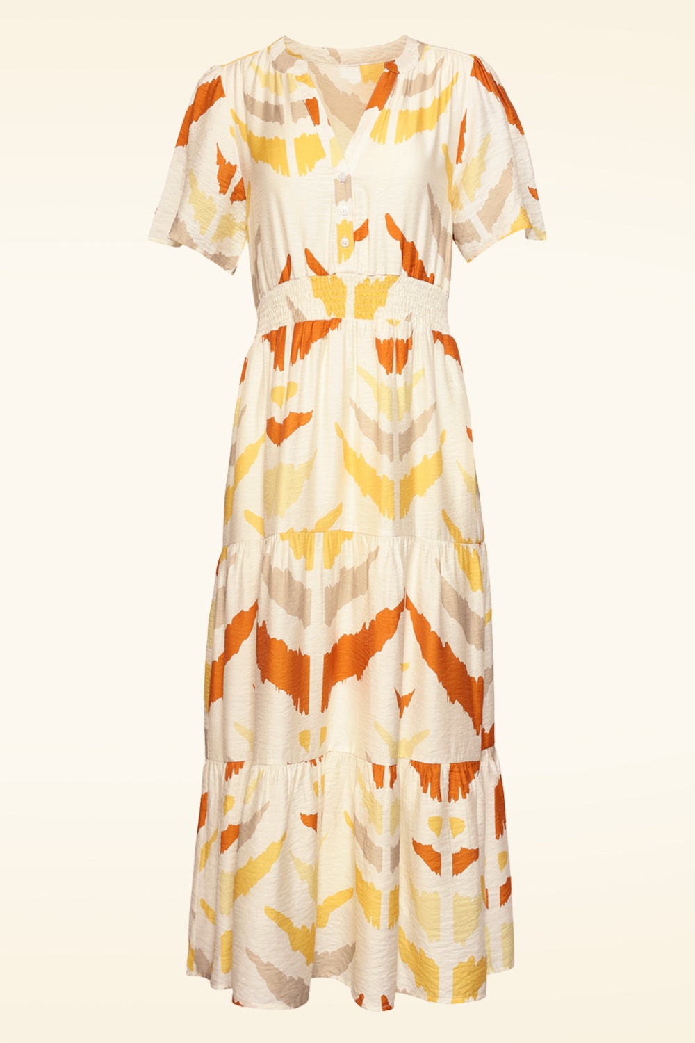 Smashed Lemon - Mila maxi jurk in crème en geel  2