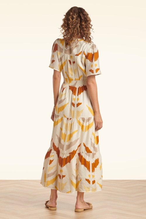 Smashed Lemon - Mila maxi jurk in crème en geel  6