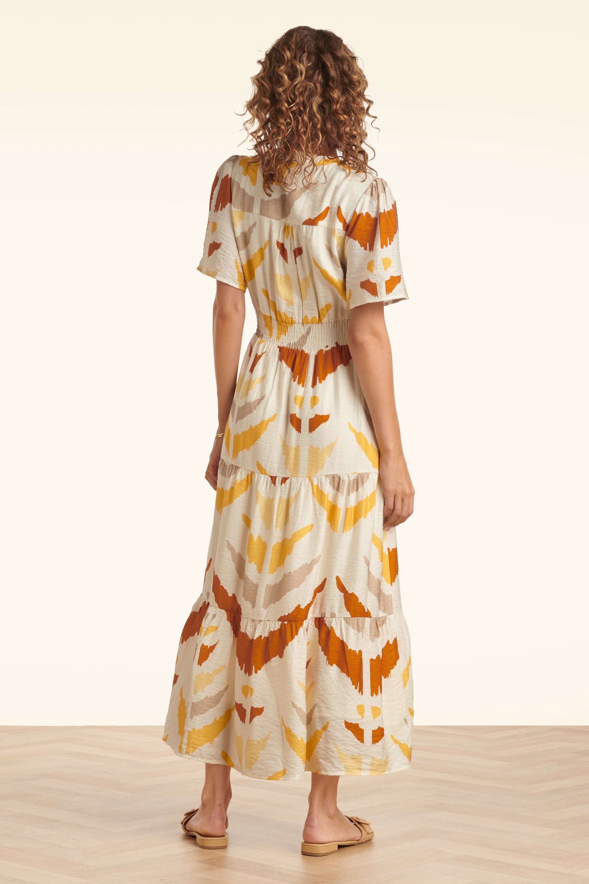 Smashed Lemon - Mila maxi jurk in crème en geel  6