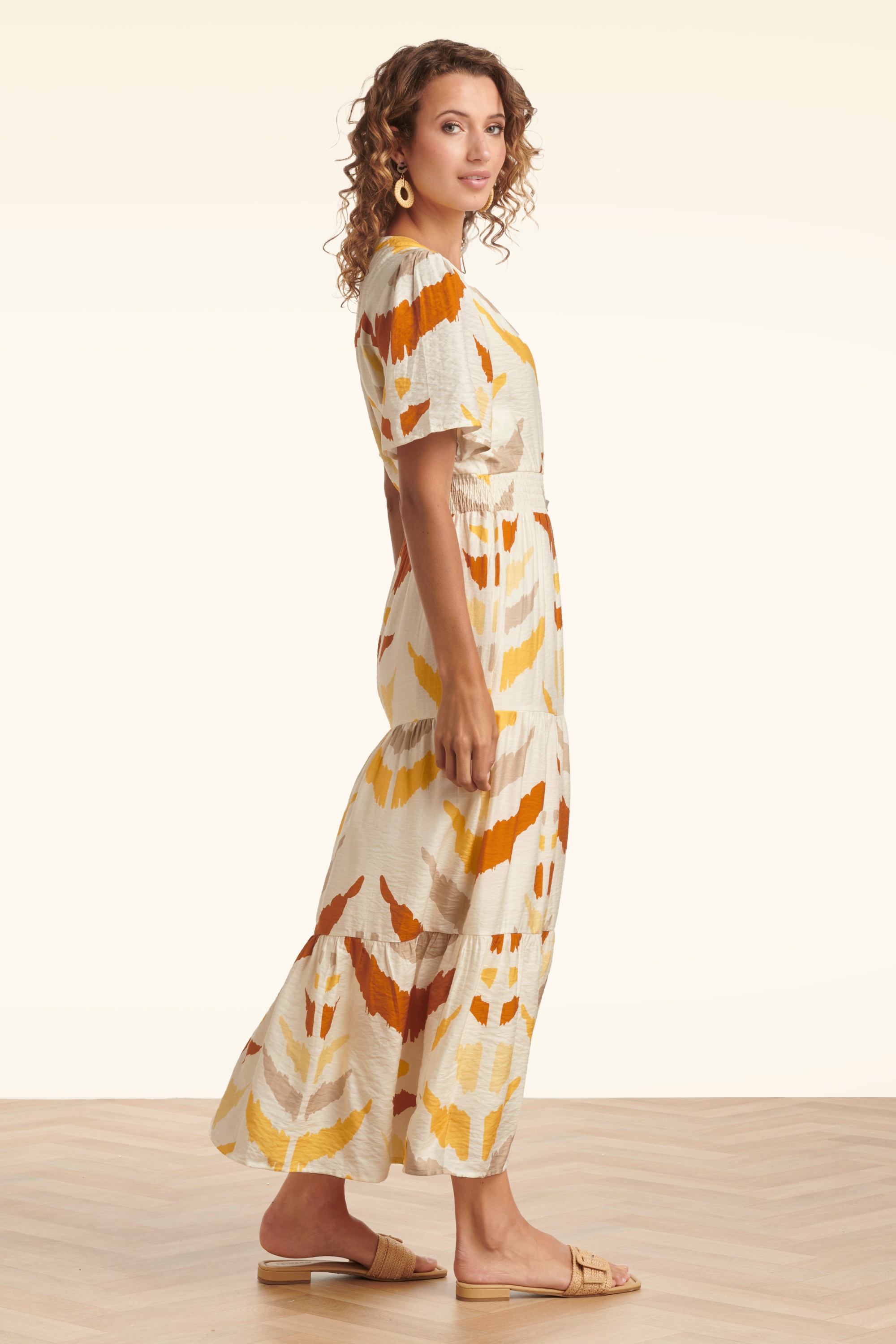 Smashed Lemon - Mila maxi jurk in crème en geel  4