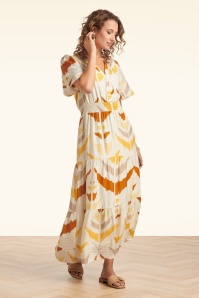 Smashed Lemon - Mila maxi jurk in crème en geel  3