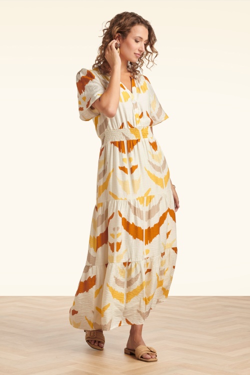 Smashed Lemon - Mila maxi jurk in crème en geel  3