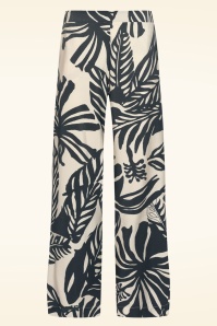 Smashed Lemon - Monotropical pantalon met wijde pijpen in gebroken wit en zwart 2
