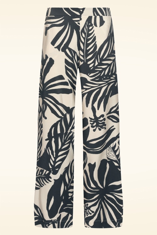 Smashed Lemon - Monotropical pantalon met wijde pijpen in gebroken wit en zwart 2