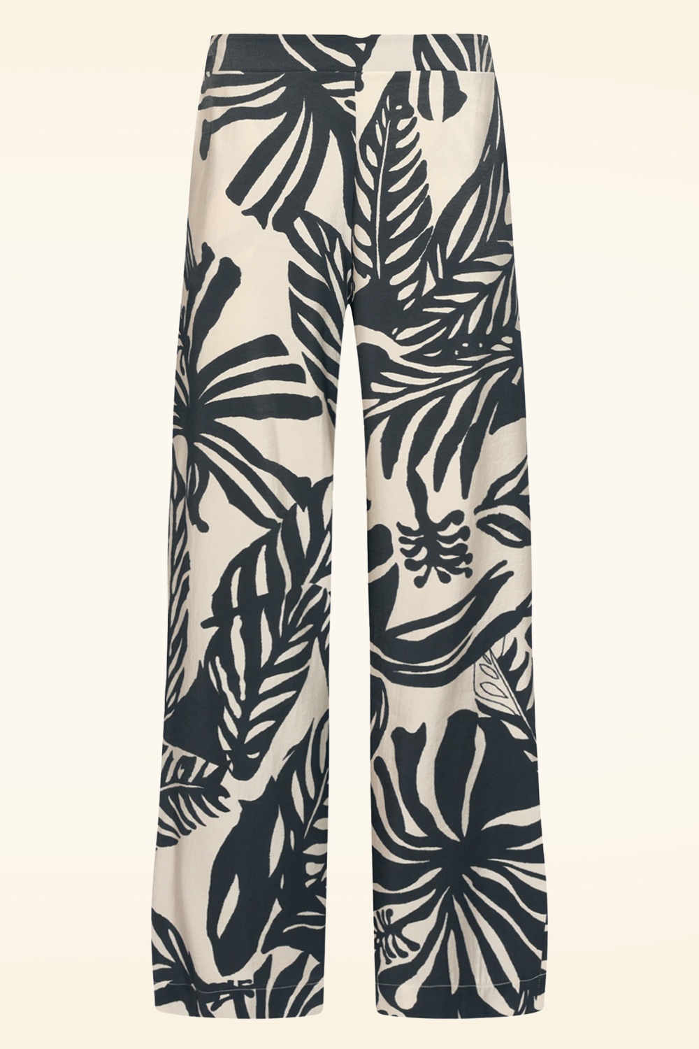 Smashed Lemon - Monotropical pantalon met wijde pijpen in gebroken wit en zwart 2