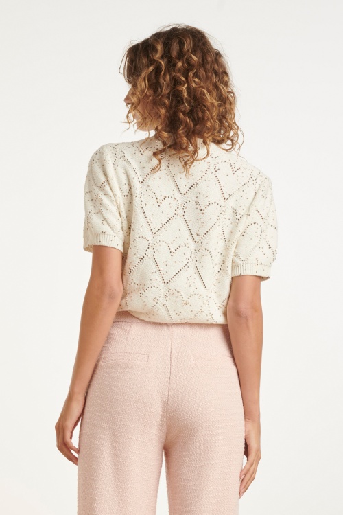 Smashed Lemon - Sweetheart Sparkle gebreide top in gebroken wit 3