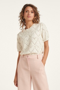 Smashed Lemon - Sweetheart Sparkle gebreide top in gebroken wit