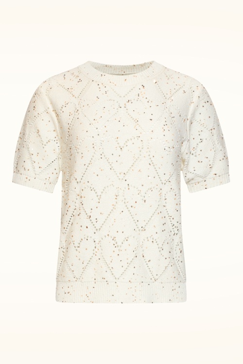 Smashed Lemon - Sweetheart Sparkle gebreide top in gebroken wit 2