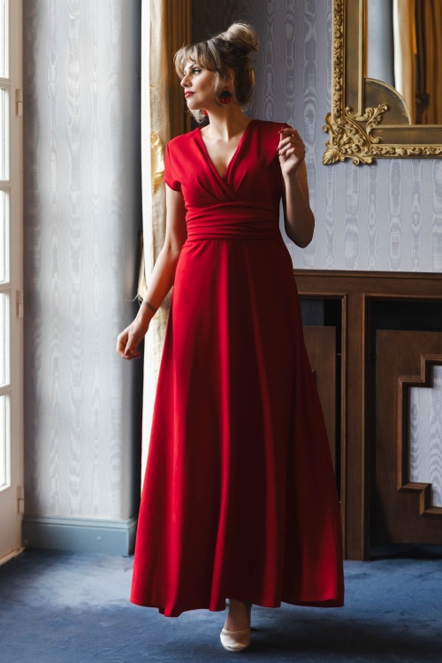 Vintage Chic for Topvintage - Topvintage exclusive ~ Rinda maxi-jurk in lippenstiftrood