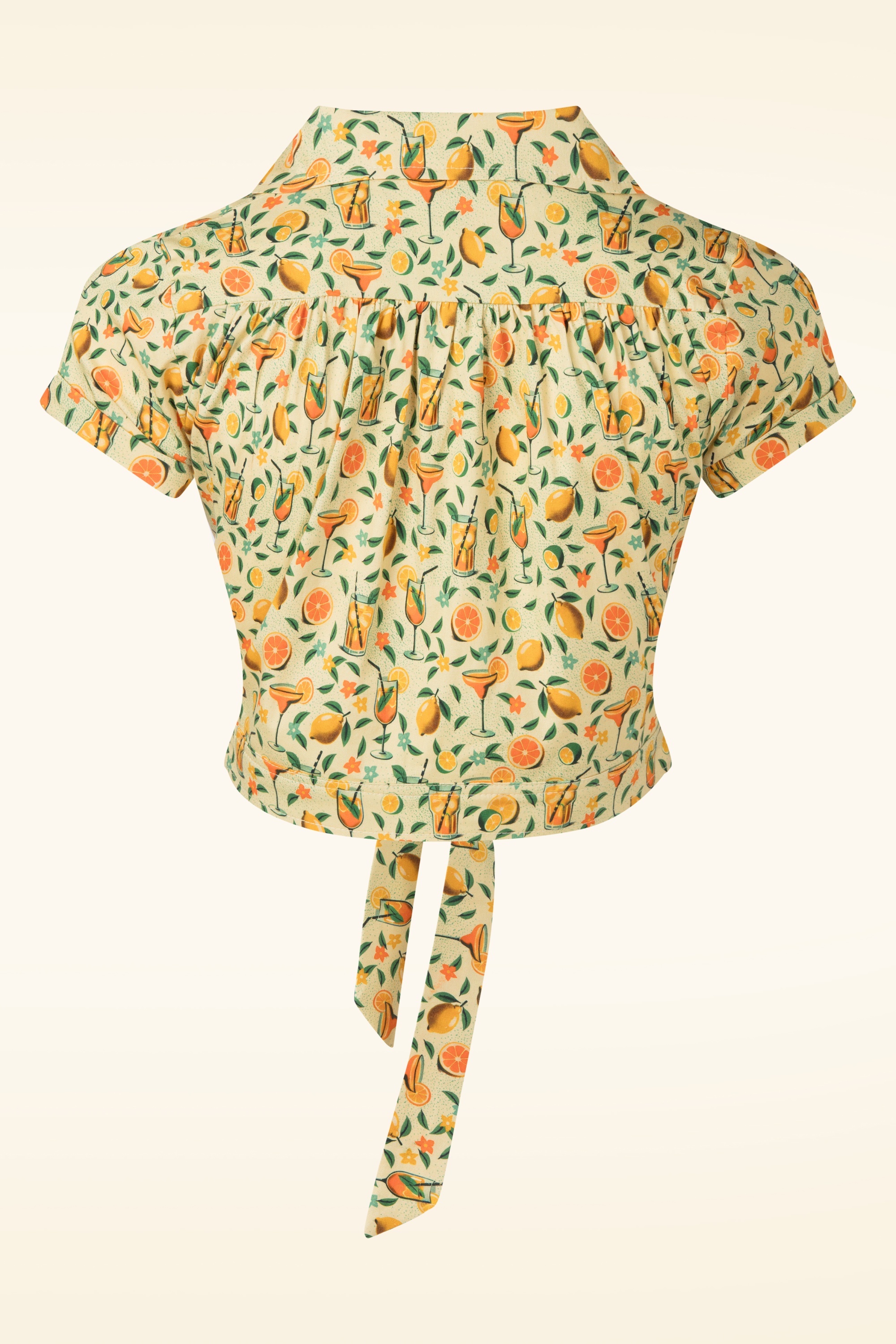 Queen Kerosin - Citrus Cocktails cropped blouse in crème geel 2