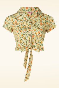 Queen Kerosin - Citrus Cocktails cropped blouse in crème geel