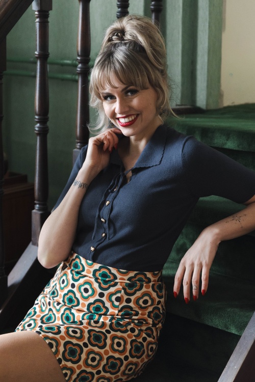 Vintage Chic for Topvintage - Topvintage exclusive ~ Bobby Retro rok in donker teal en oranje 3