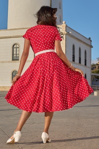 Miss Candyfloss - Shanna Rose polka dot swing jurk in rood en wit 3