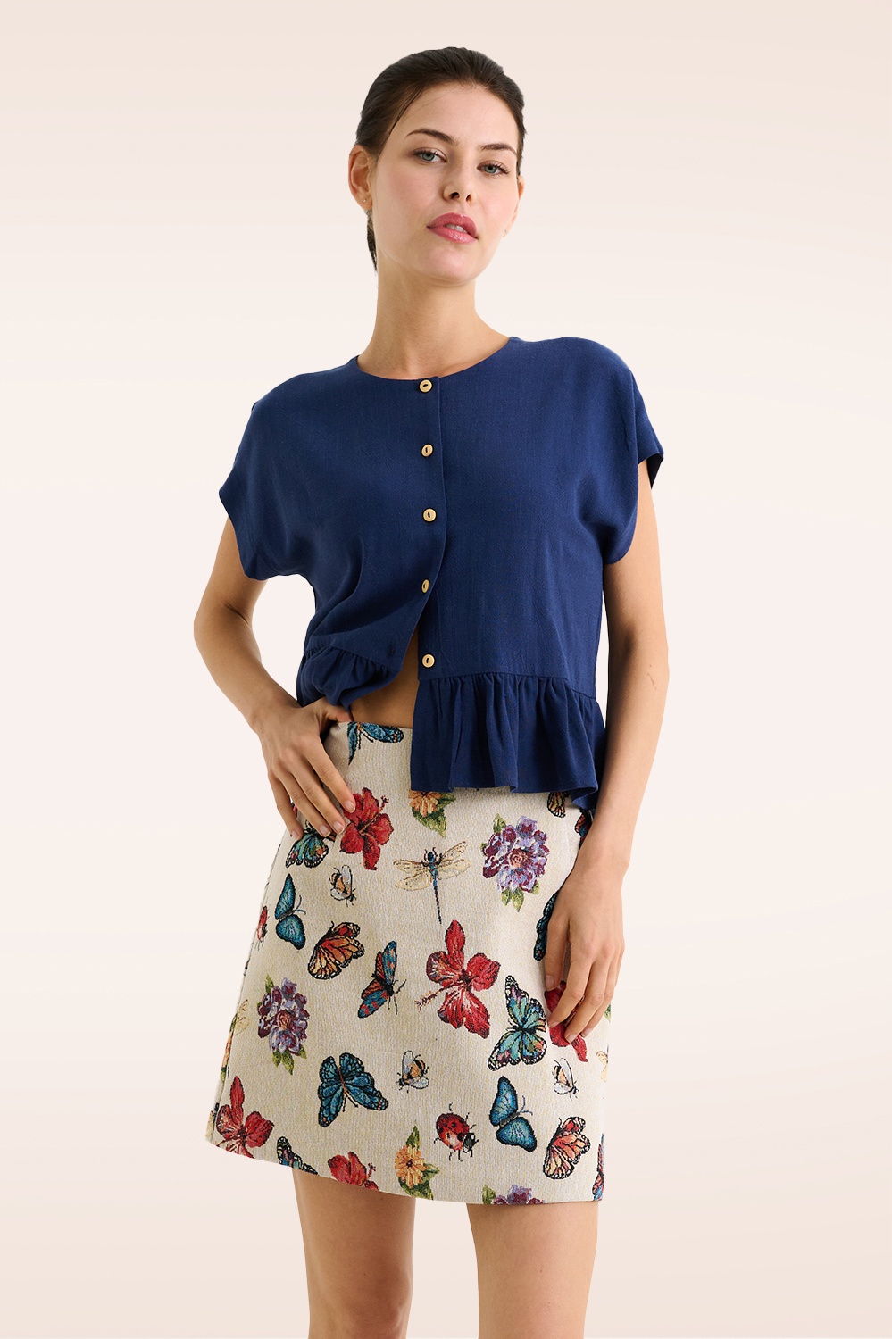 Louche - Aubin Flutter jacquard mini rok in crème  2