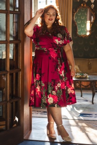 Vintage Chic for Topvintage - Topvintage exclusive ~ Irene floral overslag swing jurk in wijnrood 