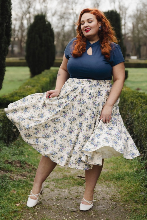 Banned Retro - Mandarin Collar top in marineblauw 2