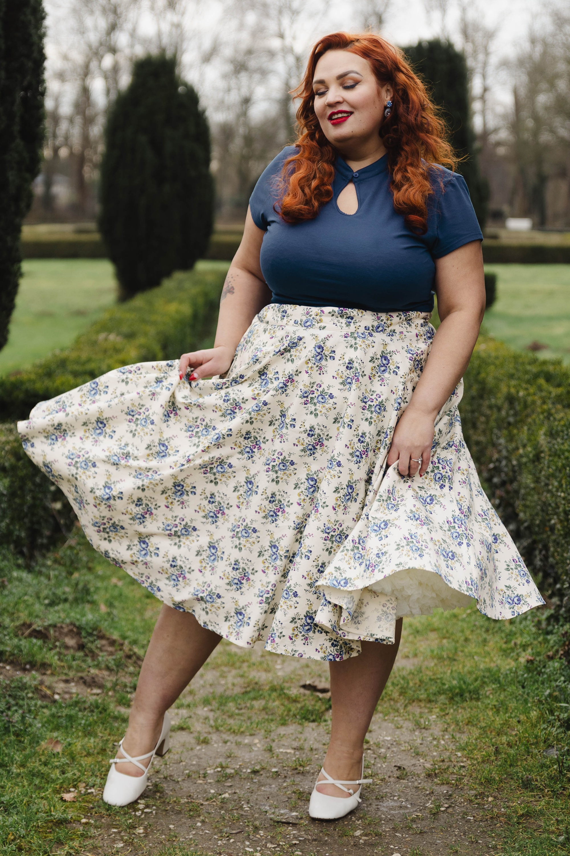 Banned Retro - Mandarin Collar top in marineblauw 2