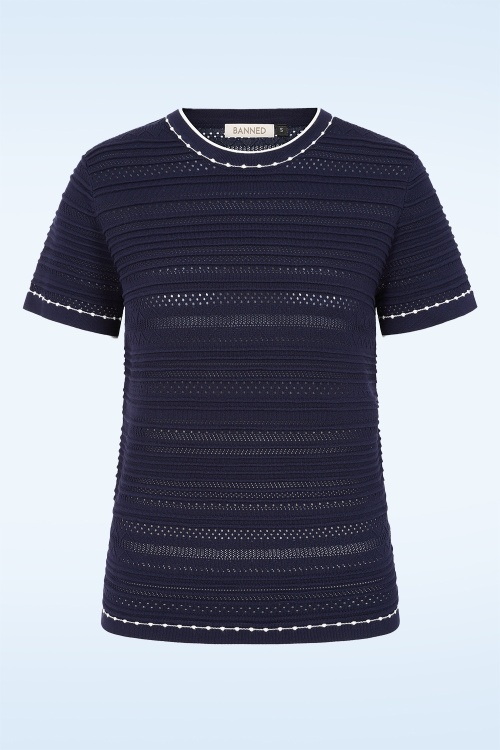 Banned Retro - Ruby Perforation trui in marineblauw 2