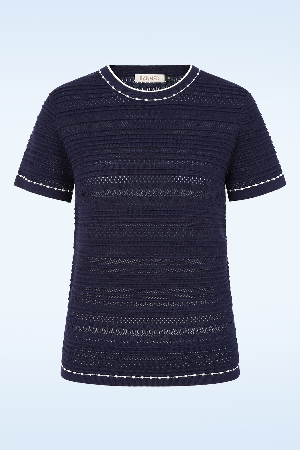 Banned Retro - Ruby Perforation trui in marineblauw 2