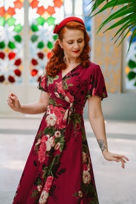 Vintage Chic for Topvintage - Topvintage exclusive ~ Irene floral overslag swing jurk in wijnrood  5