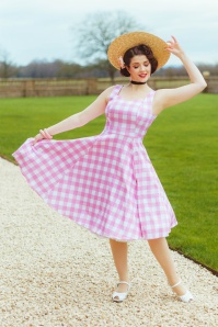 Hearts & Roses - Pink Meadow Check swing jurk in wit en roze