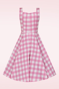 Hearts & Roses - Pink Meadow Check swing jurk in wit en roze 5