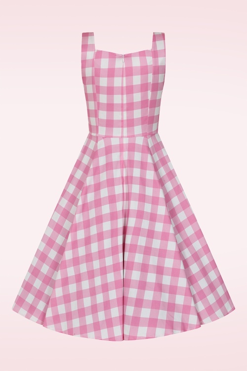 Hearts & Roses - Pink Meadow Check swing jurk in wit en roze 5