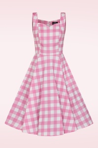 Hearts & Roses - Pink Meadow Check swing jurk in wit en roze 2