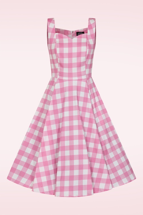 Hearts & Roses - Pink Meadow Check swing jurk in wit en roze 2