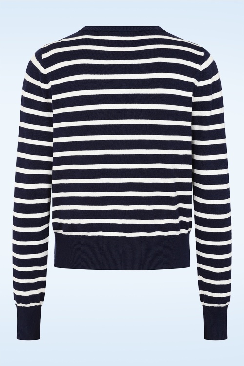 Banned Retro - Nautical Lines trui in marineblauw en wit 5