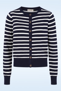 Banned Retro - Nautical Lines trui in marineblauw en wit 2