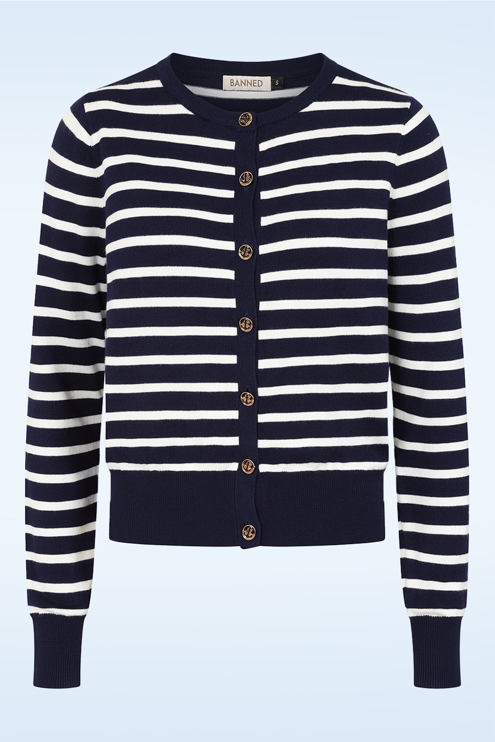 Banned Retro - Nautical Lines trui in marineblauw en wit 2