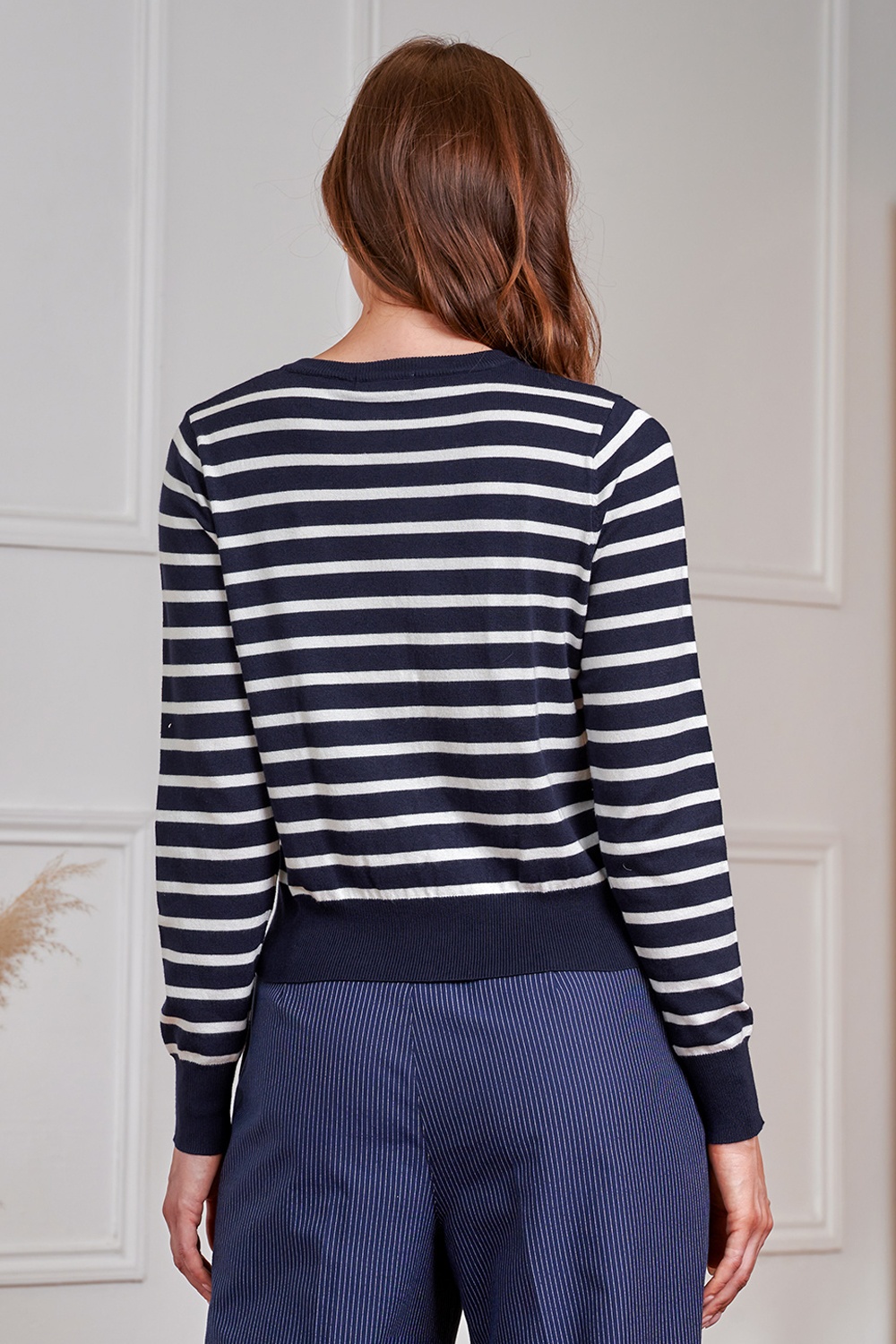 Banned Retro - Nautical Lines trui in marineblauw en wit 4