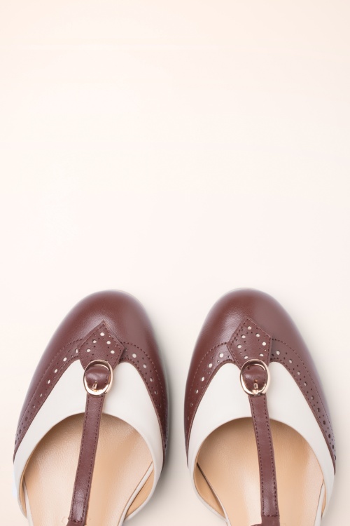 Charlie Stone - Parisienne T-Strap flats in espresso en crème 3