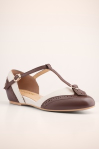 Charlie Stone - Parisienne T-Strap flats in espresso en crème 4