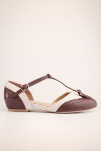 Charlie Stone - Parisienne T-Strap flats in espresso en crème