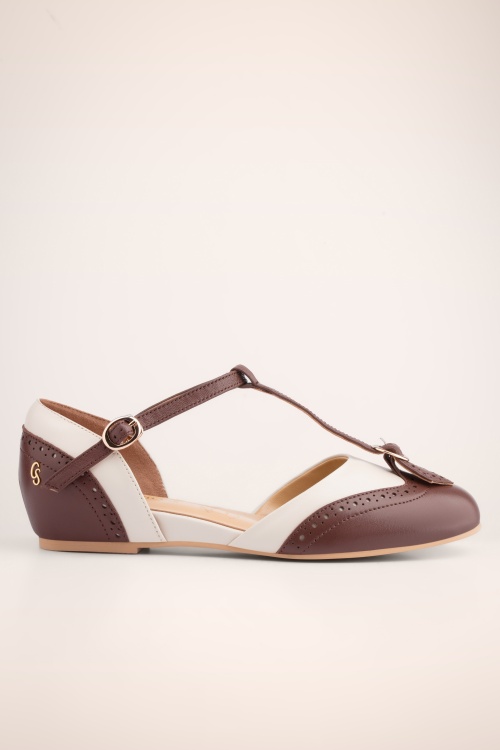 Charlie Stone - Parisienne T-Strap flats in espresso en crème