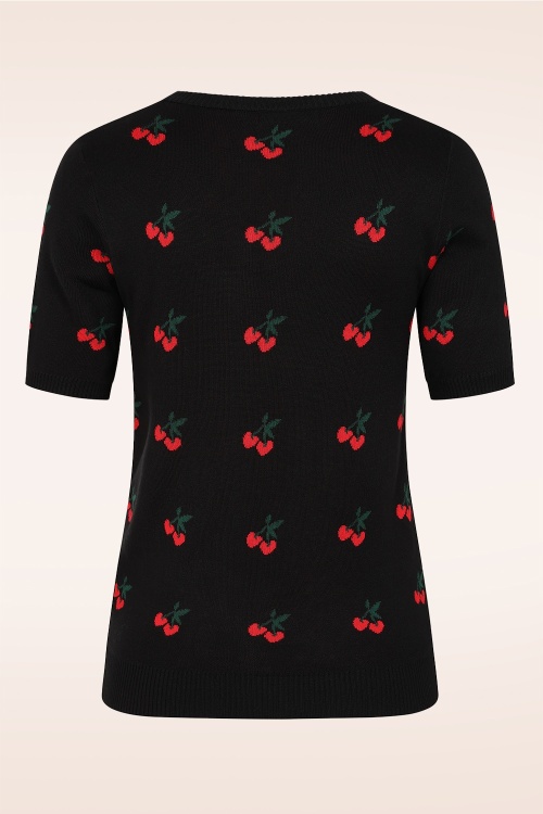 Banned Retro - Sonia Fair Isle Cherry trui in zwart 5