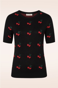 Banned Retro - Sonia Fair Isle Cherry trui in zwart 2
