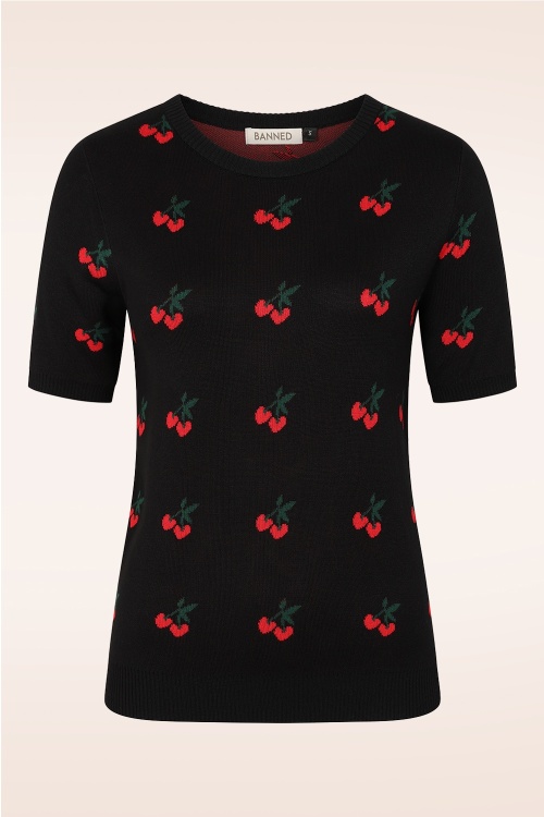 Banned Retro - Sonia Fair Isle Cherry trui in zwart 2